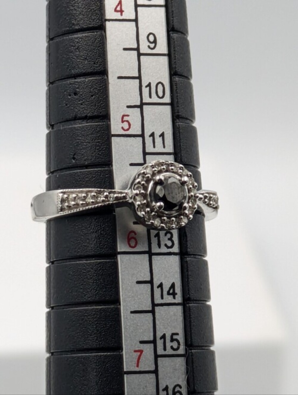 White gold 10k diamond and black diamond halo ring - Picture 3 of 11